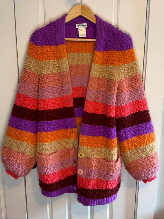 Sonia Rykiel Sweaters - Sonia Rykiel Multicolor Striped Bouclé Cardigan